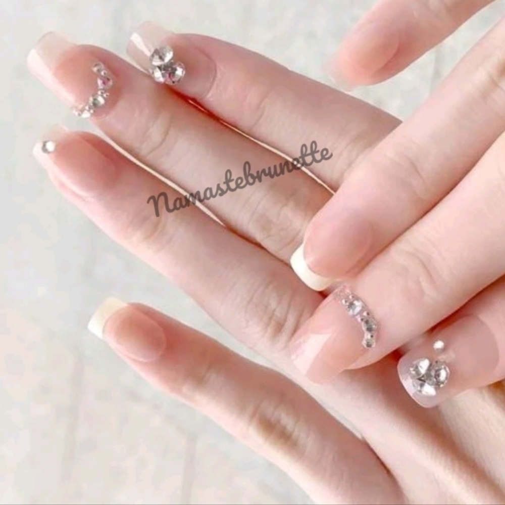 Rhinestone French Manicure Press On Nails